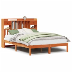 vidaXL Massivholzbett mit Regal ohne Matratze Wachsbraun 140x200 cm
