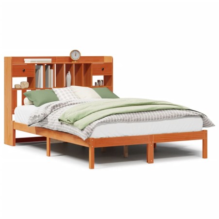 vidaXL Massivholzbett mit Regal ohne Matratze Wachsbraun 140x200 cm