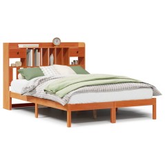 vidaXL Massivholzbett mit Regal ohne Matratze Wachsbraun 160x200 cm