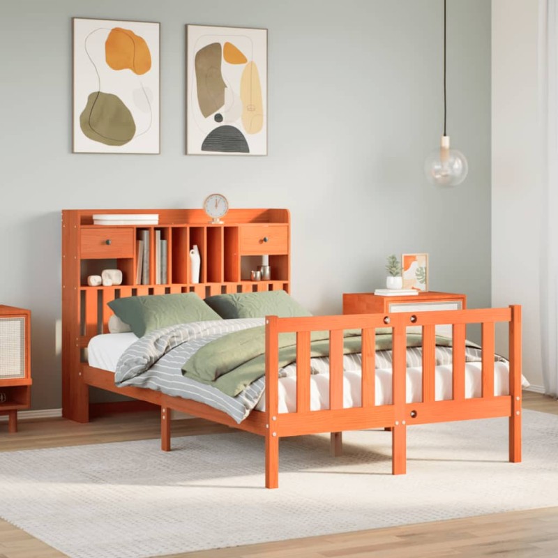 vidaXL Massivholzbett mit Regal ohne Matratze Wachsbraun 120x190 cm vidaXL Massivholzbett mit Regal ohne Matratze Wachsbraun 120x190 cm