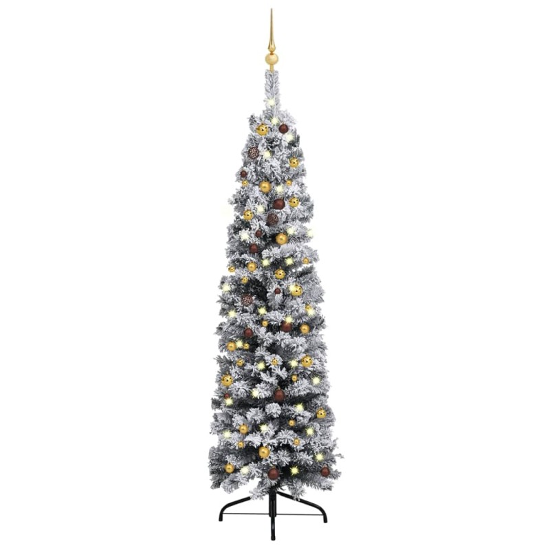 Künstlicher Weihnachtsbaum Schlank mit LEDs & Kugeln Grün 210cm Künstlicher Weihnachtsbaum Schlank mit LEDs & Kugeln Grün 210cm