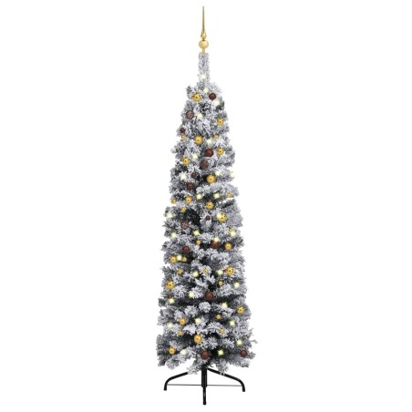 Künstlicher Weihnachtsbaum Schlank mit LEDs & Kugeln Grün 210cm