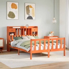 vidaXL Massivholzbett mit Regal ohne Matratze Wachsbraun 150x200 cm