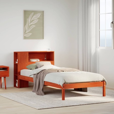 vidaXL Massivholzbett mit Regal ohne Matratze Wachsbraun 90x190 cm