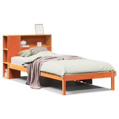 vidaXL Massivholzbett mit Regal ohne Matratze Wachsbraun 90x190 cm