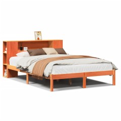 vidaXL Massivholzbett mit Regal ohne Matratze Wachsbraun 160x200 cm
