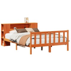 vidaXL Massivholzbett mit Regal ohne Matratze Wachsbraun 140x200 cm