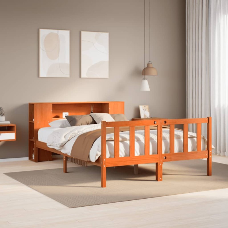vidaXL Massivholzbett mit Regal ohne Matratze Wachsbraun 160x200 cm vidaXL Massivholzbett mit Regal ohne Matratze Wachsbraun 160x200 cm