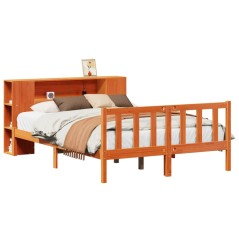 vidaXL Massivholzbett mit Regal ohne Matratze Wachsbraun 160x200 cm