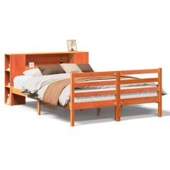 vidaXL Massivholzbett mit Regal ohne Matratze Wachsbraun 140x190 cm