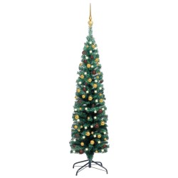 Künstlicher Weihnachtsbaum Schlank mit LEDs & Kugeln Grün 120cm