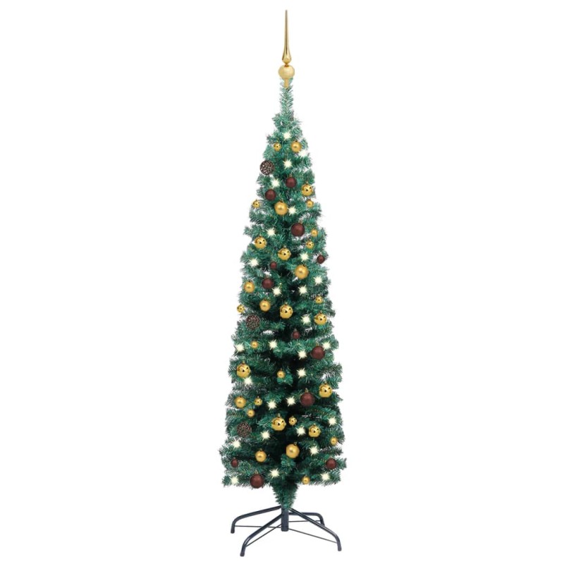 Künstlicher Weihnachtsbaum Schlank mit LEDs & Kugeln Grün 120cm Künstlicher Weihnachtsbaum Schlank mit LEDs & Kugeln Grün 120cm
