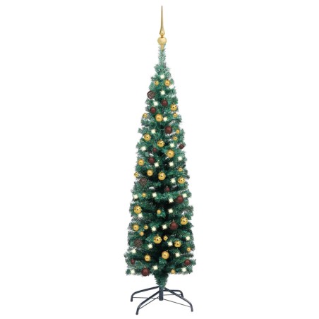 Künstlicher Weihnachtsbaum Schlank mit LEDs & Kugeln Grün 120cm
