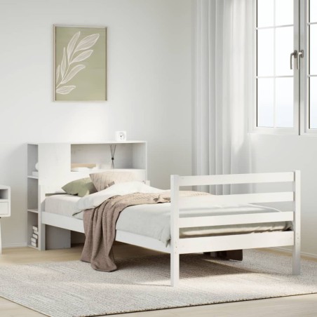 vidaXL Massivholzbett mit Regal ohne Matratze Weiß 90x200 cm Kiefer