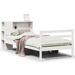 vidaXL Massivholzbett mit Regal ohne Matratze Weiß 90x200 cm Kiefer