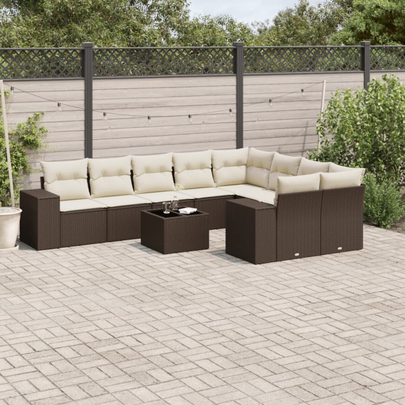 vidaXL 10-tlg. Garten-Sofagarnitur mit Kissen Braun Poly Rattan vidaXL 10-tlg. Garten-Sofagarnitur mit Kissen Braun Poly Rattan