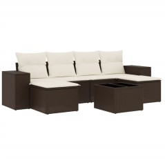 vidaXL 7-tlg. Garten-Sofagarnitur mit Kissen Braun Poly Rattan