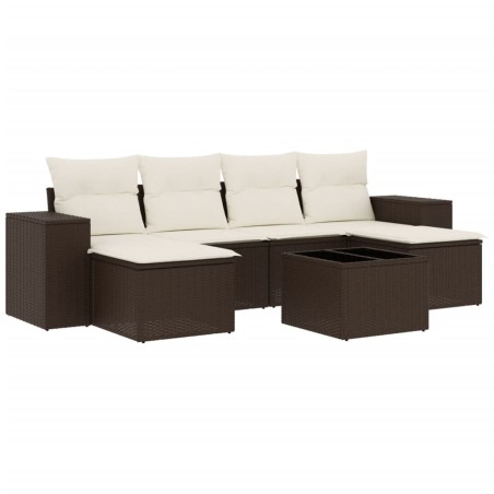 vidaXL 7-tlg. Garten-Sofagarnitur mit Kissen Braun Poly Rattan
