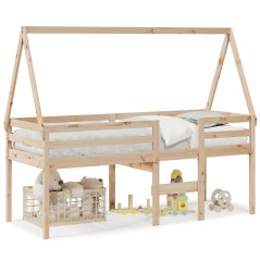 vidaXL Hochbett mit Dach 90x200 cm Massivholz Kiefer