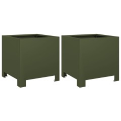 vidaXL Pflanzkübel 2 Stk. Olivgrün 30x30x30 Stahl