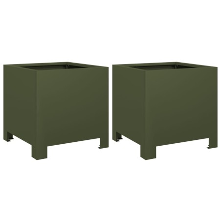 vidaXL Pflanzkübel 2 Stk. Olivgrün 30x30x30 Stahl