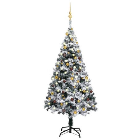 Künstlicher Weihnachtsbaum mit LEDs & Kugeln Grün 150 cm PVC
