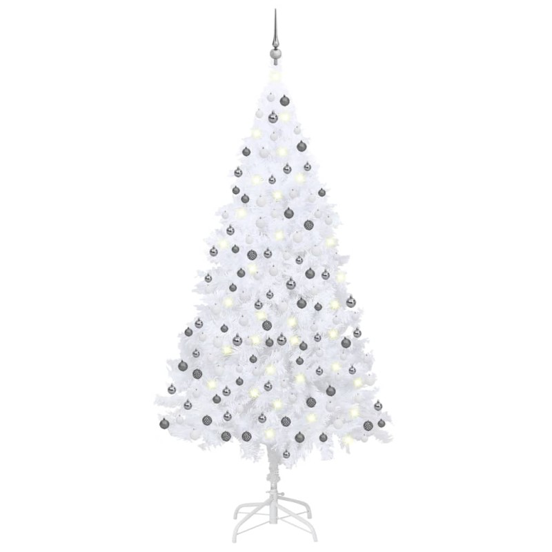 Künstlicher Weihnachtsbaum mit LEDs & Kugeln Weiß 210 cm PVC Künstlicher Weihnachtsbaum mit LEDs & Kugeln Weiß 210 cm PVC