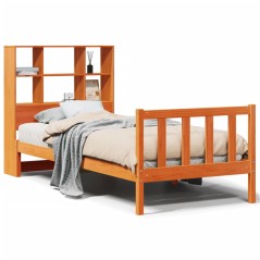 vidaXL Massivholzbett mit Regal ohne Matratze Wachsbraun 90x190 cm
