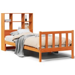 vidaXL Massivholzbett mit Regal ohne Matratze Wachsbraun 100x200 cm