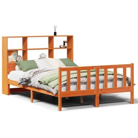 vidaXL Massivholzbett mit Regal ohne Matratze Wachsbraun 140x200 cm