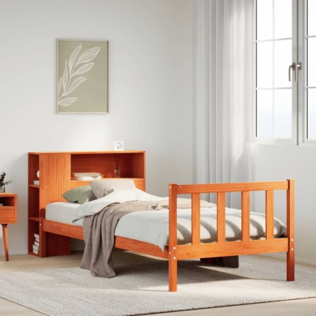 vidaXL Massivholzbett mit Regal ohne Matratze Wachsbraun 75x190 cm