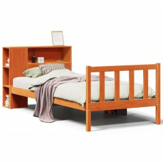 vidaXL Massivholzbett mit Regal ohne Matratze Wachsbraun 90x200 cm