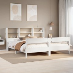 vidaXL Massivholzbett mit Regal ohne Matratze Weiß 200x200 cm Kiefer