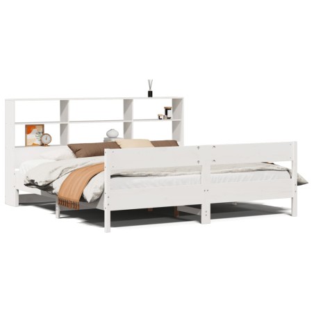 vidaXL Massivholzbett mit Regal ohne Matratze Weiß 200x200 cm Kiefer