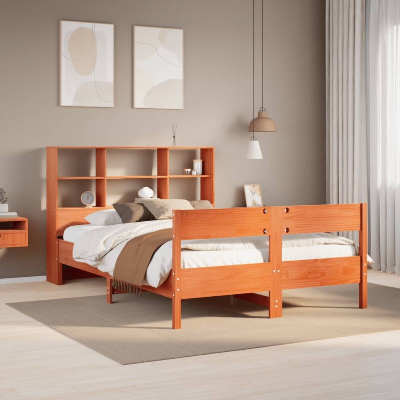 vidaXL Massivholzbett mit Regal ohne Matratze Wachsbraun 160x200 cm vidaXL Massivholzbett mit Regal ohne Matratze Wachsbraun 160x200 cm