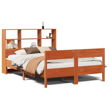 vidaXL Massivholzbett mit Regal ohne Matratze Wachsbraun 160x200 cm