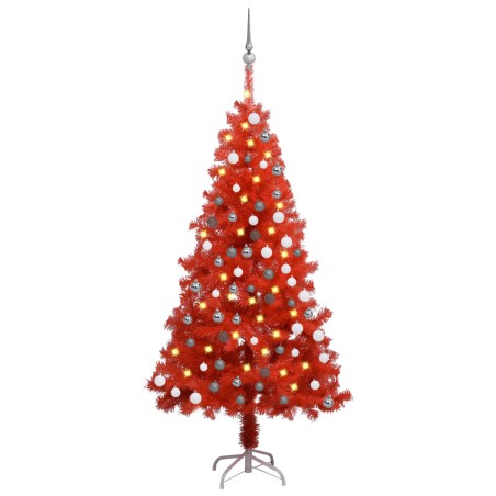 Künstlicher Weihnachtsbaum mit LEDs & Kugeln Rot 150 cm PVC