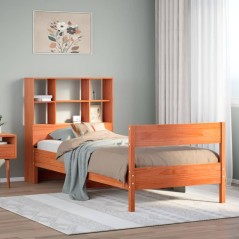 vidaXL Massivholzbett mit Regal ohne Matratze Wachsbraun 100x200 cm