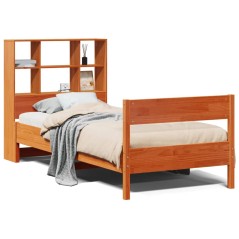 vidaXL Massivholzbett mit Regal ohne Matratze Wachsbraun 100x200 cm