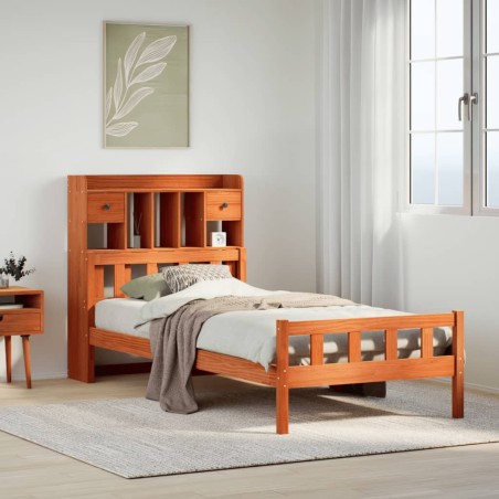 vidaXL Massivholzbett mit Regal ohne Matratze Wachsbraun 90x190 cm