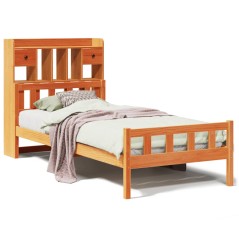 vidaXL Massivholzbett mit Regal ohne Matratze Wachsbraun 90x190 cm