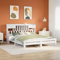 vidaXL Massivholzbett mit Regal ohne Matratze Weiß 200x200 cm Kiefer