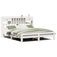 vidaXL Massivholzbett mit Regal ohne Matratze Weiß 200x200 cm Kiefer