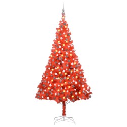 Künstlicher Weihnachtsbaum mit LEDs & Kugeln Rot 240 cm PVC