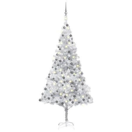 Künstlicher Weihnachtsbaum mit LEDs & Kugeln Silbern 240 cm PET