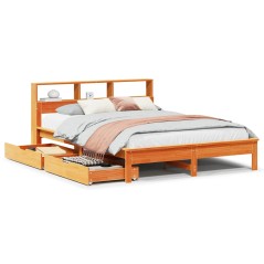 vidaXL Massivholzbett mit Regal ohne Matratze Wachsbraun 120x200 cm