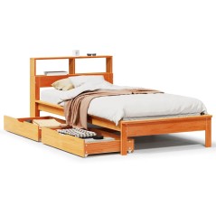 vidaXL Massivholzbett mit Regal ohne Matratze Wachsbraun 75x190 cm