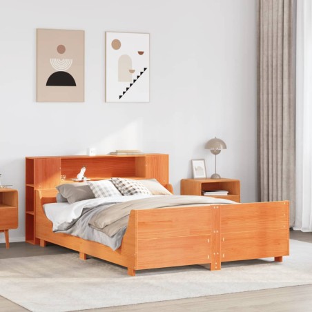 vidaXL Massivholzbett ohne Matratze Wachsbraun 135x190 cm Kiefernholz