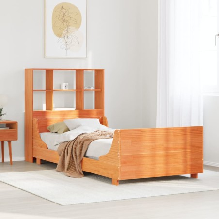 vidaXL Massivholzbett mit Regal ohne Matratze Wachsbraun 100x200 cm
