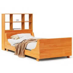 vidaXL Massivholzbett mit Regal ohne Matratze Wachsbraun 100x200 cm